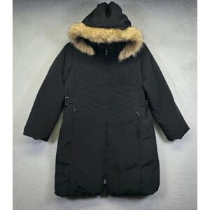 Centigrade Goose Down Parka Coat Womens S Black Faux Fur Trim Insulated Longline